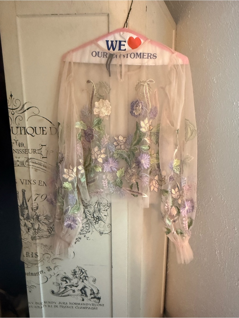 NWOT Anthropologie Embroidered Floral Mesh Top - Picture 5 of 12